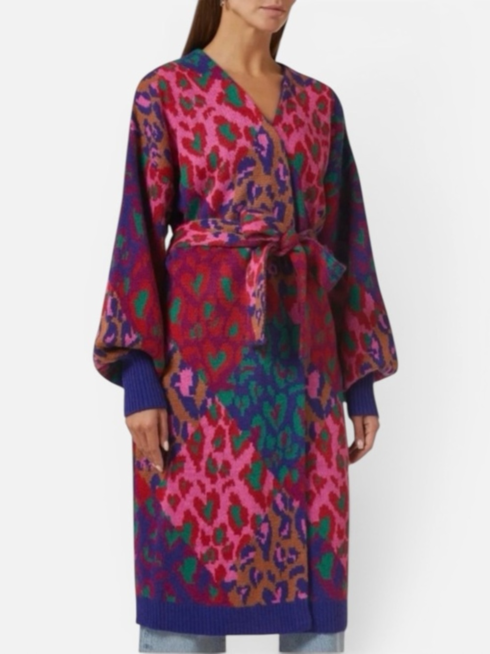 Farm Rio Colorful Animal Print‎ Long Belted Cardigan Size Small